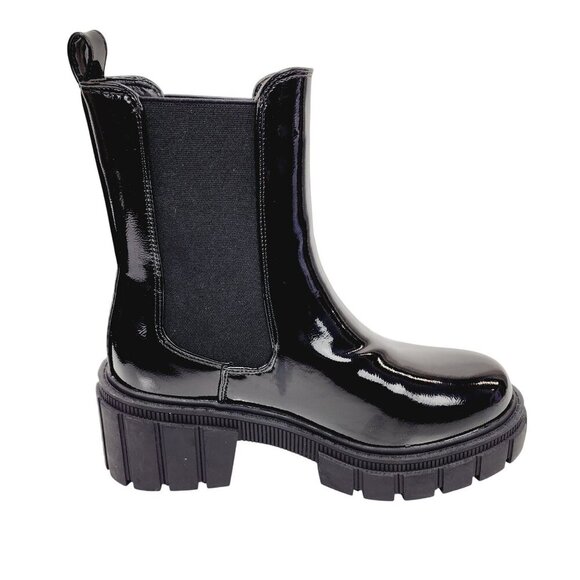 Black Patent Leather Chelsea Boots With Chunky Sole UK 4 EUR 37 USA 6 - Picture 11 of 13